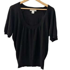 Susana Monaco Black 100% Merino Wool Short Puff Sleeve Scoop Neck Sweater S